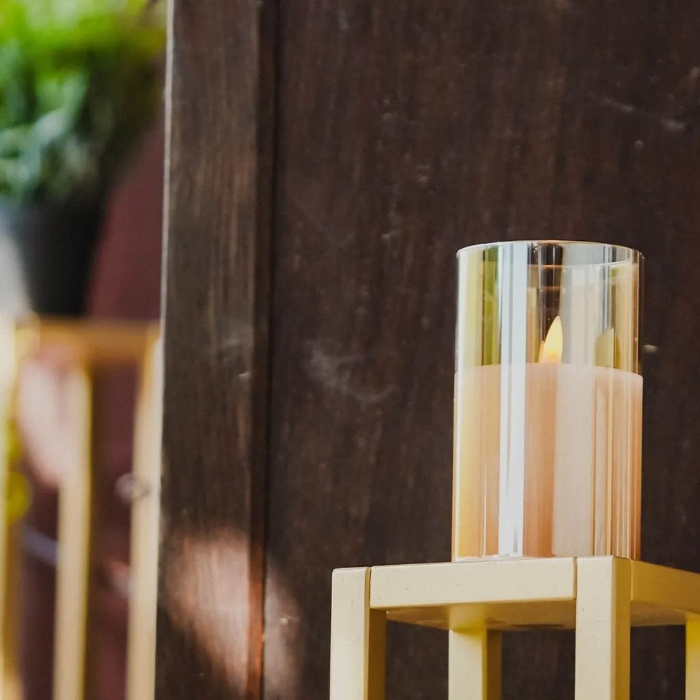 DECOLED LED sviečka v skle, 7,5 x 15 cm, zlatá