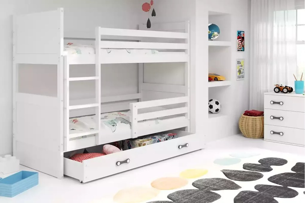 Poschodová posteľ RICO 90x190 so šuflíkom, biele