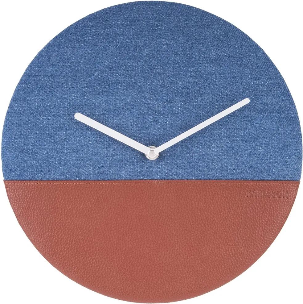 KARLSSON Nástenné hodiny leather & jeans modré ∅ 30 cm