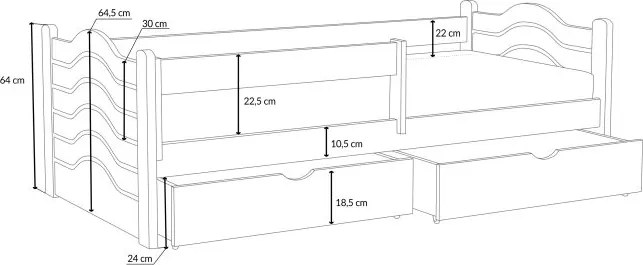Detská posteľ z masívu borovice PINOCCHIO so šuplíkmi - 200x90 cm - PRÍRODNÁ BOROVICA