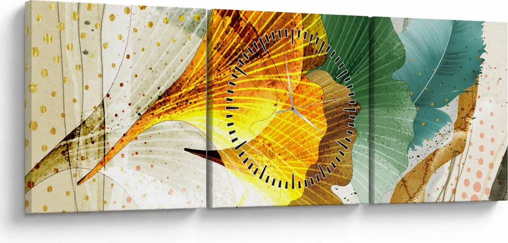 Obraz - Listy (s hodinami) (90x30 cm)