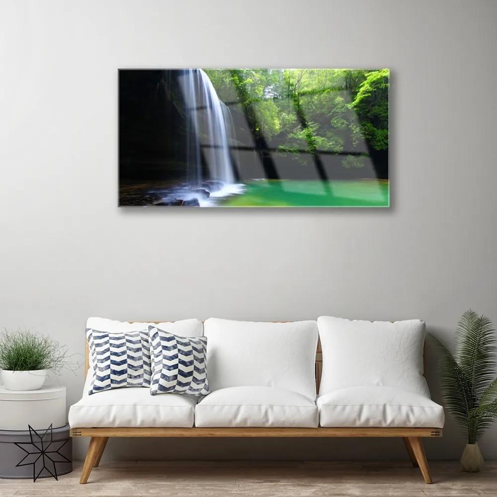 Skleneny obraz Vodopád príroda les jazero 120x60 cm