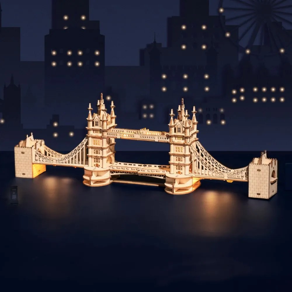 Robotime Rolife Svietiaci 3D drevené puzzle Tower Bridge 113 ks