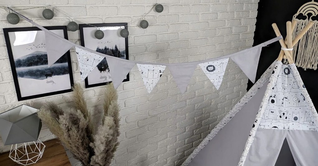 Detský stan TEEPEE (TÝPIE) ANIMALS s doplnkami - MADAGASKAR - šedý