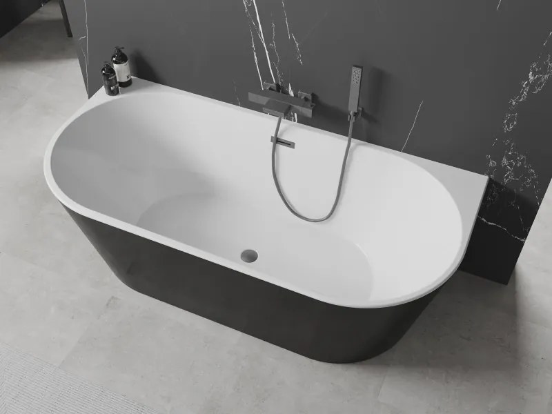 Mexen Oval, voľne stojaca nástenná vaňa 160 x 80 cm, biela-čierna, brúsený grafit prepad, 52671608075-95