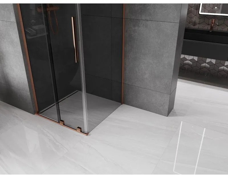 Mexen Velar L, sprchový kút s posuvnými dverami 100 x 100 cm, 8mm šedé sklo, ružové zlato, 871-100-100-43-60