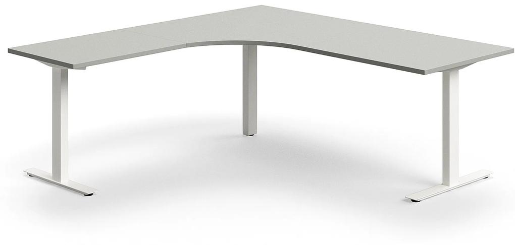 Kancelársky stôl QBUS, rohový, 2000x2000 mm, T-rám, biely rám, svetlošedá