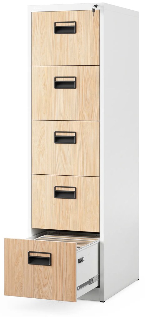 Kovová kartotéka, 5 zásuviek SARA V5, 460 x 1630 x 620 mm, Eco Design: biela/ dub sonoma