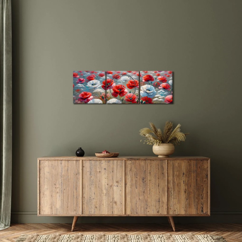 Obraz - Pole vlčích makov (s hodinami) (90x30 cm)