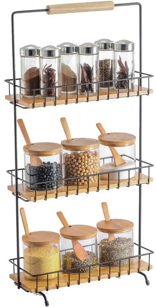 MSV Trojposchodový kuchynský regál Elie 29,5 x15,5 x 58,5 cm, čierny