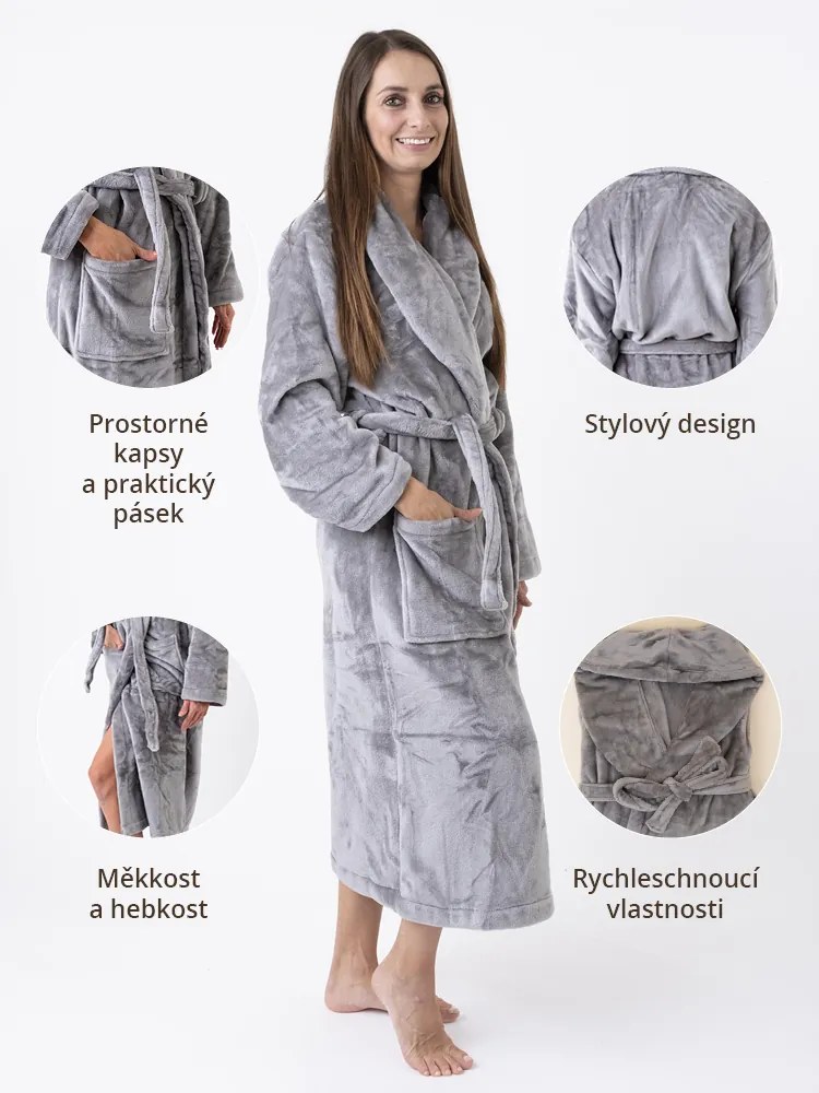 Mikroplyšový župan Mia - Laura tmavo sivá veľkosť S