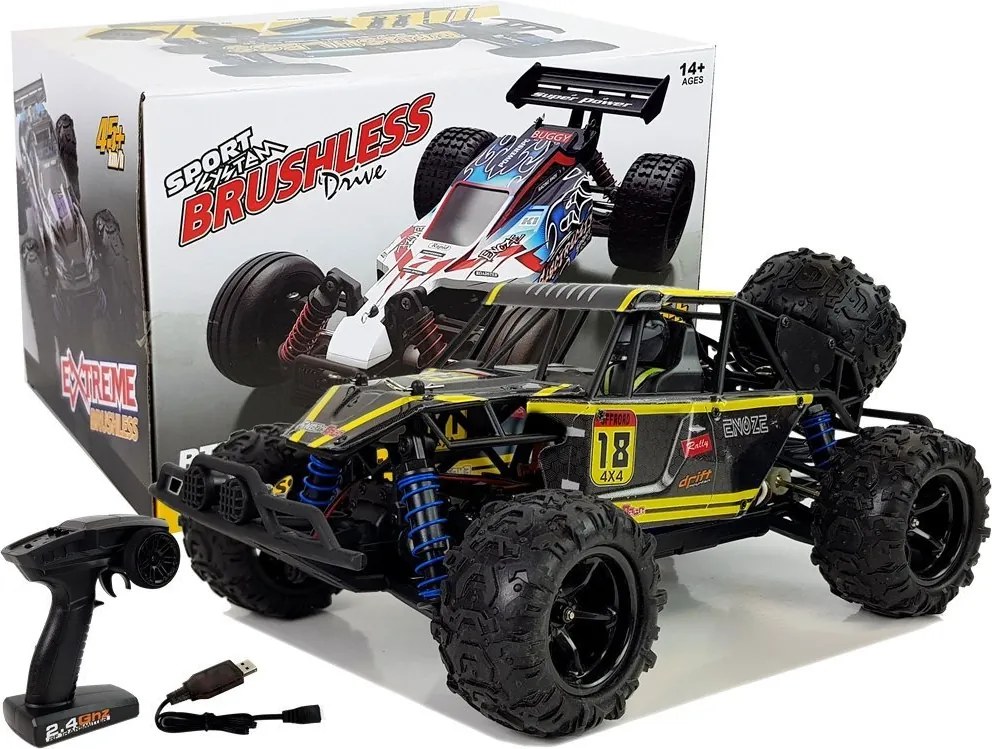 LEAN Toys Terénne auto Buggy na diaľkové ovládanie 1:18 žlté ENOZE 9303E 45 km/h
