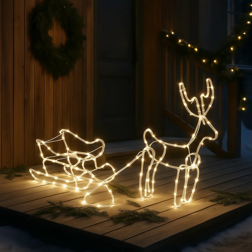 Vianočná stojaca lampa Sob so sánkami 116 cm vrátane LED s časovačom IP44 - Sori