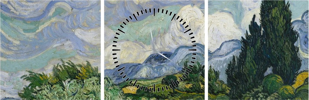 Obraz - Vincent van Gogh, Wheat Field with Cypresses, reprodukcia (s hodinami) (90x30 cm)