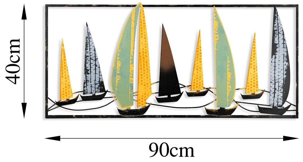 Nástenná kovová dekorácia Plachetnica 3 viacfarebná