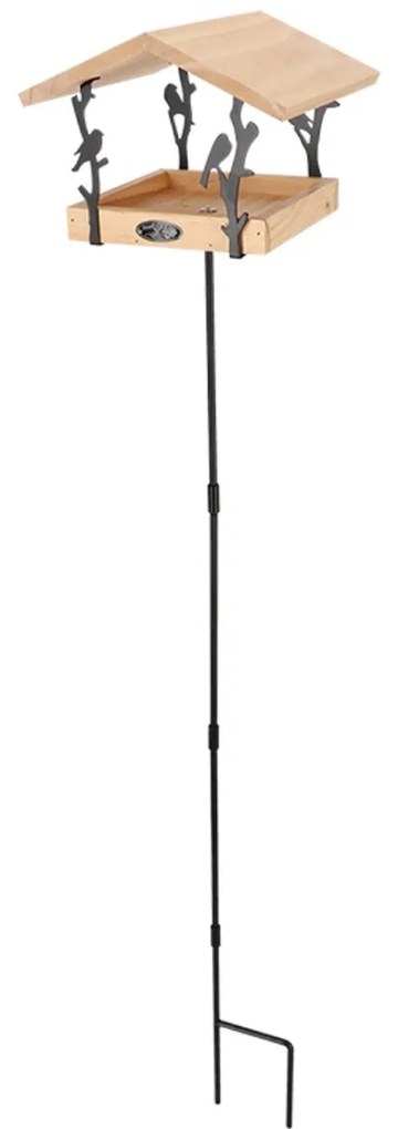 Zapichovacie kŕmidlo pre vtáky Rhi, 131,5x24,5x24,5 cm, drevo/kov, hnedá