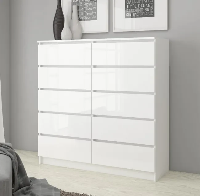 Komoda K120 10SZ CLP biela, lesk