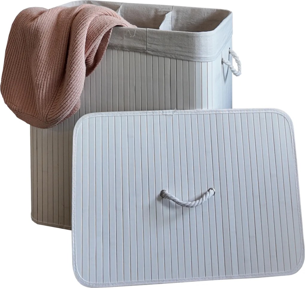 TRENDIE Bambusový kôš na prádlo 150l biely + DARČEK