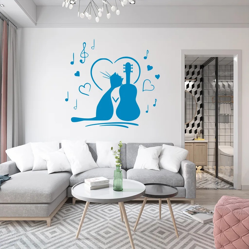 Veselá Stena Samolepka Mačička milujúca hudbu Farba: žlutá, Veľkosť: 80 x 76 cm