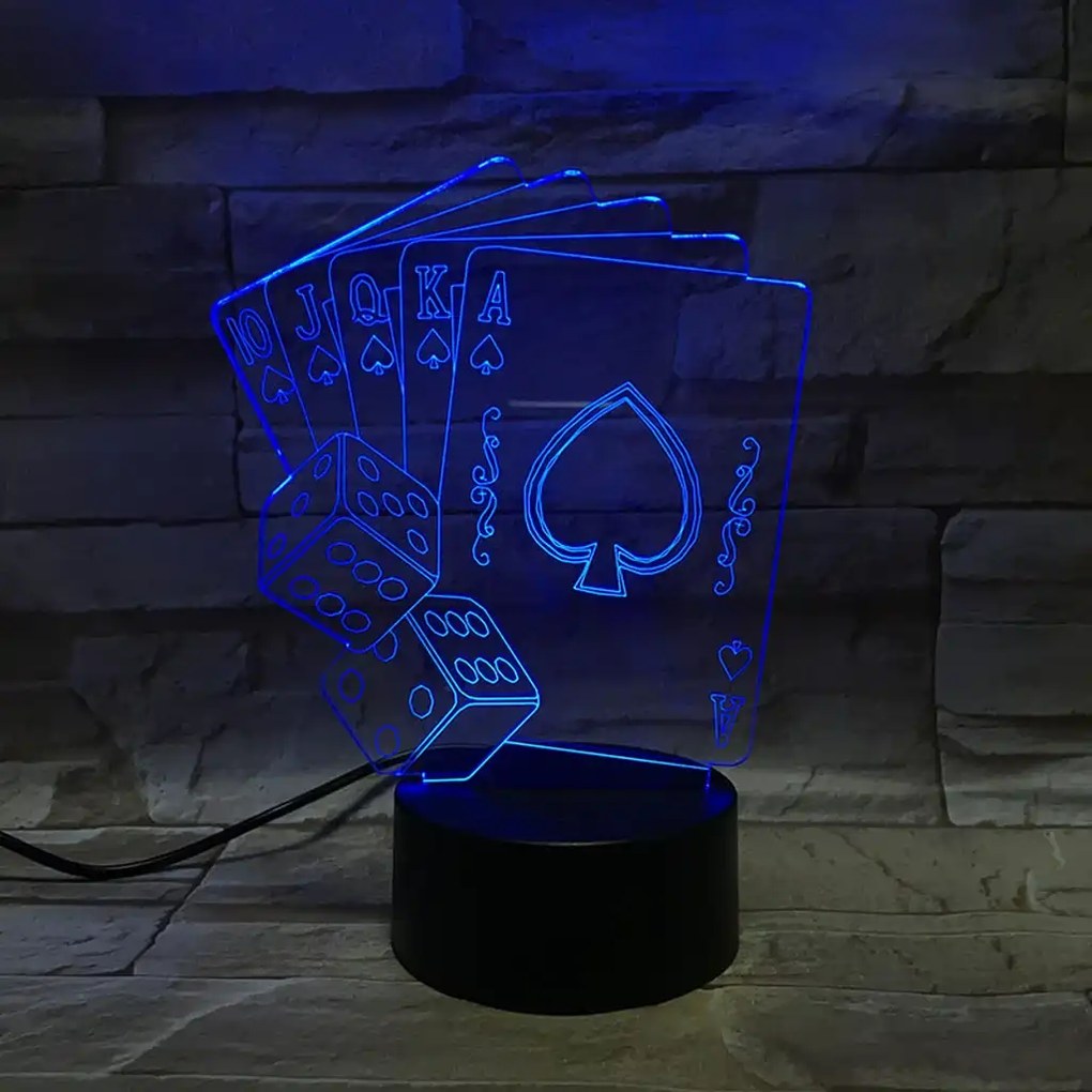 3Dmix 3DL-WD019 – 3D LED nočná lampa - Poker (Karty a kocky) (Wood)