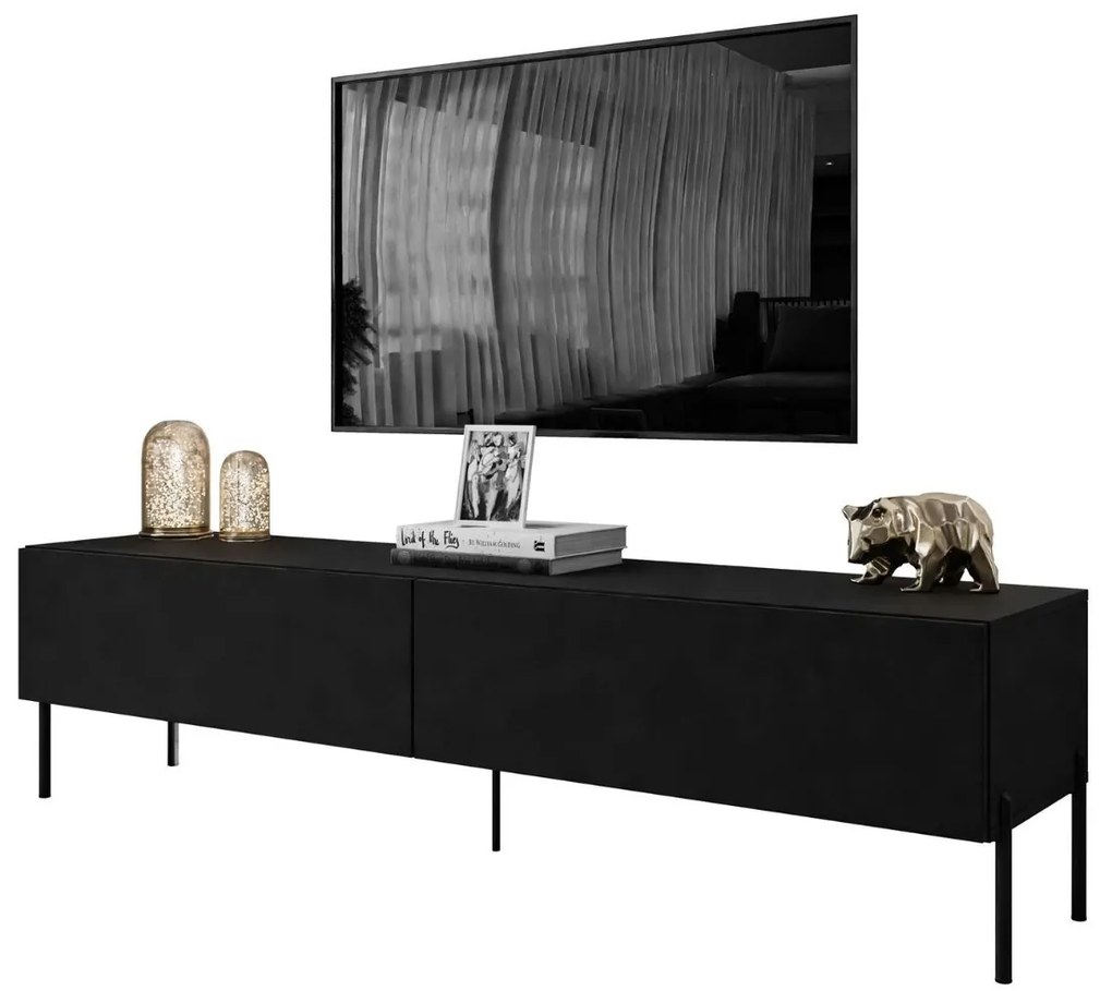 TV STOLÍK ELEGANTE 2 ČIERNY MATNÝ + ČIERNE NOŽIČKY 175 cm