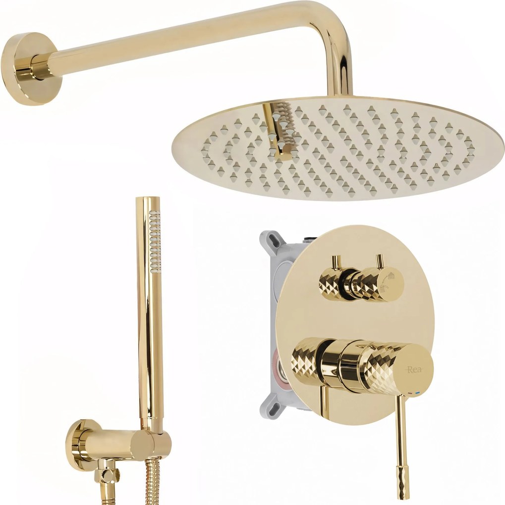 Sprchový komplet REA LUNGO DIAMOND + BOX s podomietkovou batériou, zlatý lesk
