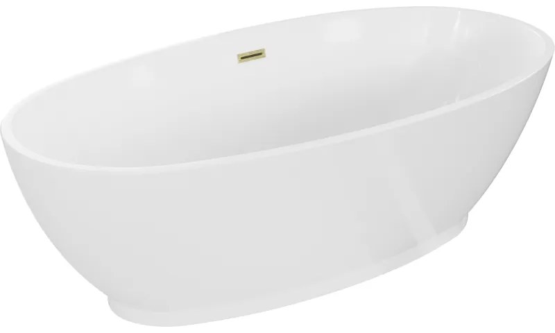 Mexen Bilbao, voľne stojaca vaňa 180 x 90 cm, biela, zlatý matný prepad, 51311809000-55