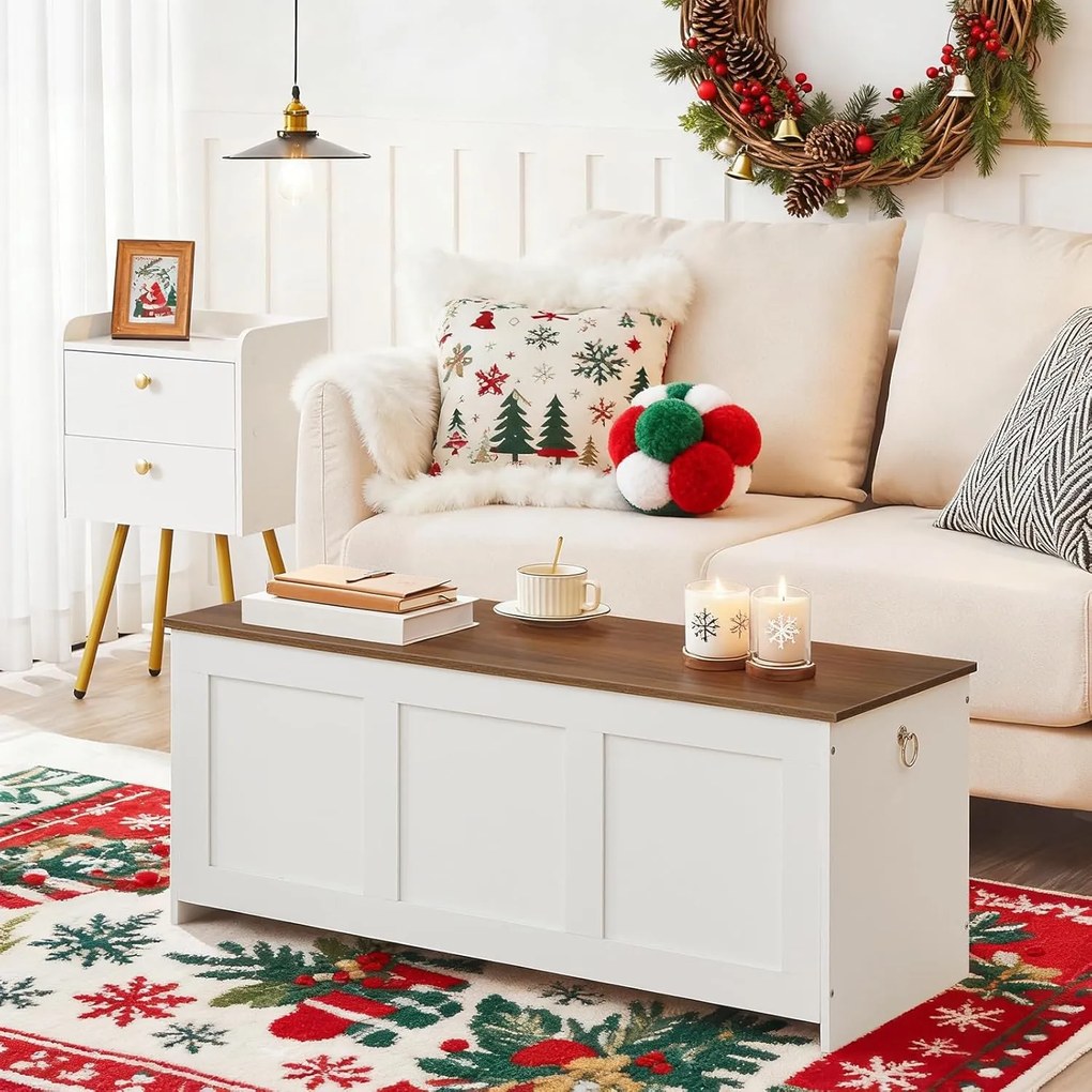 Lavice s úložným prostorem Vasagle Braisy 100 cm bílá/ořech