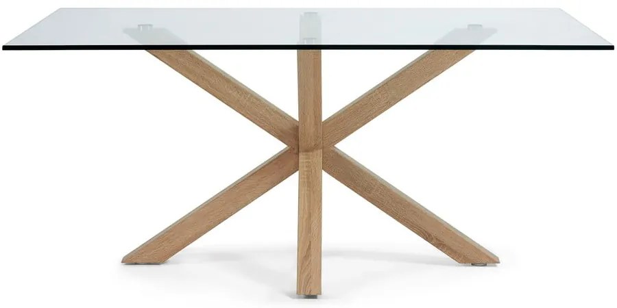 Sklenený jedálenský stôl s prírodným podnožím Kave Home, 160 x 90 cm