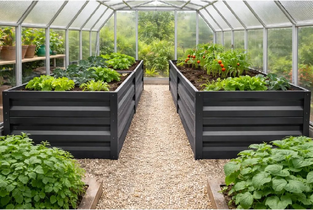 Vyvýšený záhon LEGI 0,65 × 2 m, pozinkovaný oceľový rám, výška 40 cm, antracit