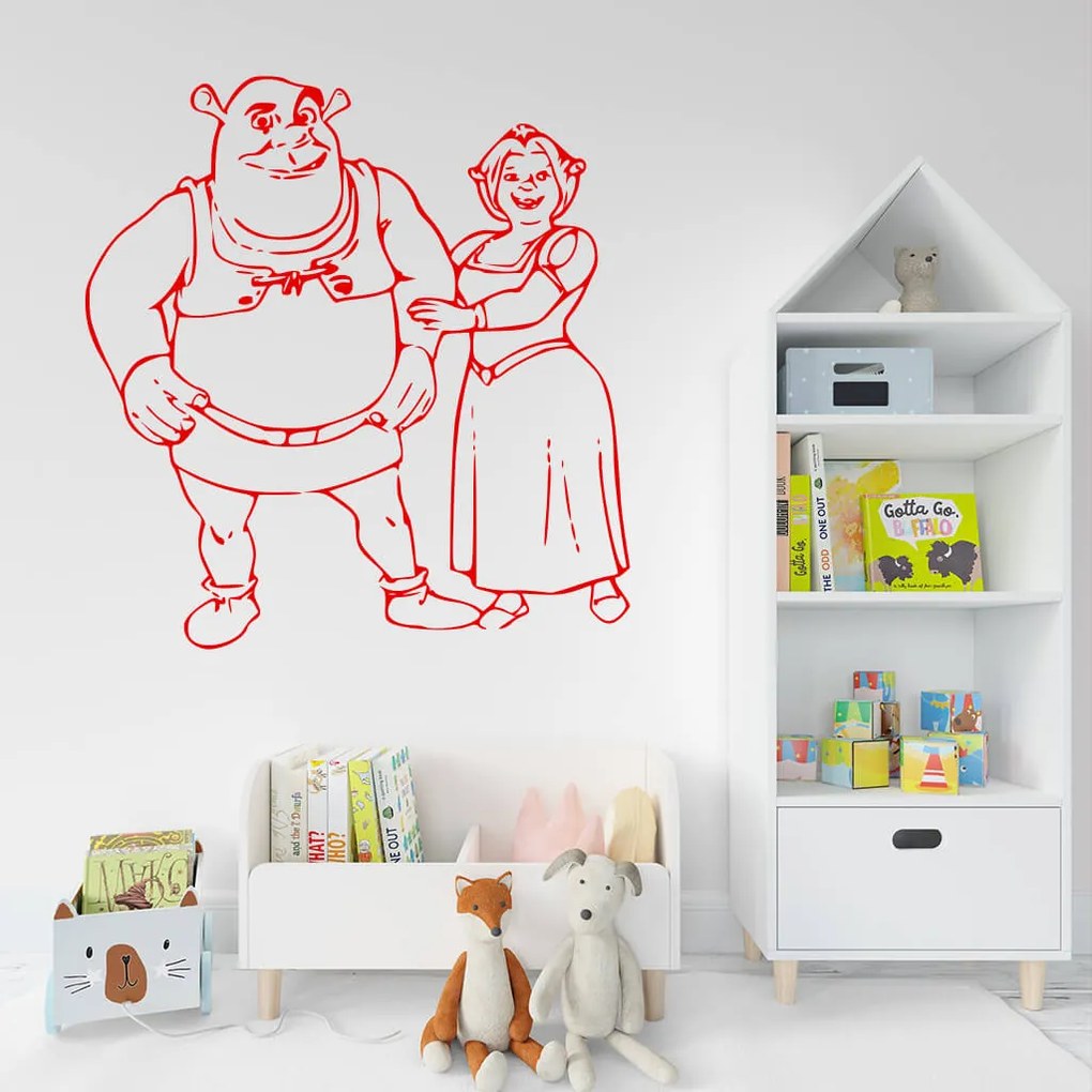 Veselá Stena Samolepka Shrek a Fiona Farba: oranžová, Veľkosť: 80 x 84 cm