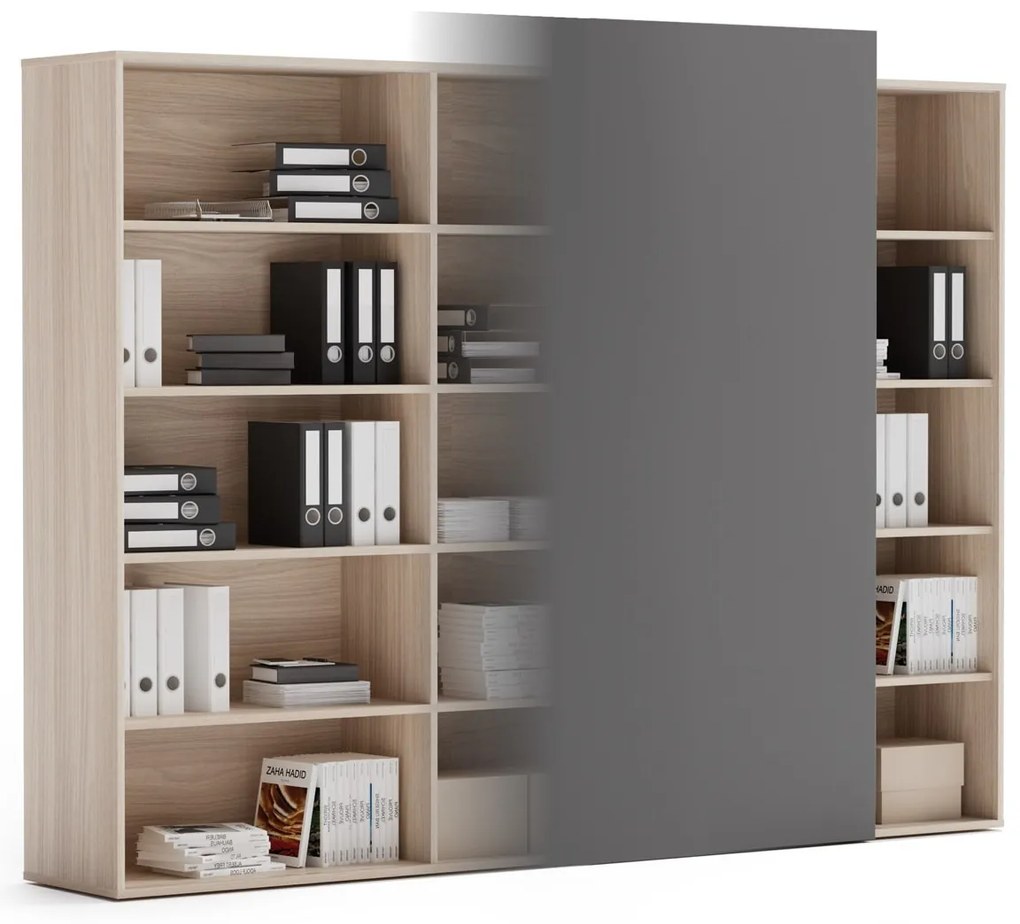 PLAN Skriňa vysoká otvorená dlhá BLOCK Wood, 2390 x 400 x 1748, grafitová