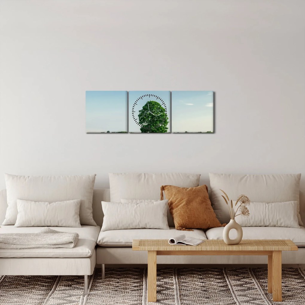 Obraz stromu uprostred lúky (s hodinami) (90x30 cm)