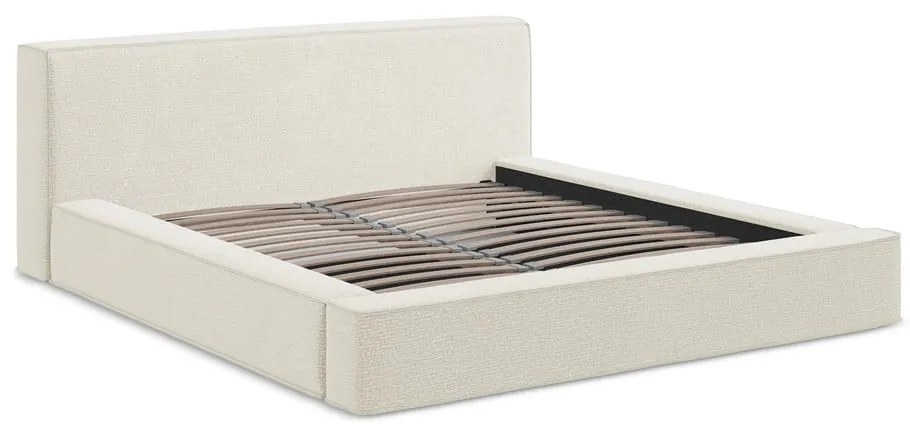 Krémová čalúnená dvojlôžková posteľ s úložným priestorom s roštom 140x200 cm Noho – Makamii