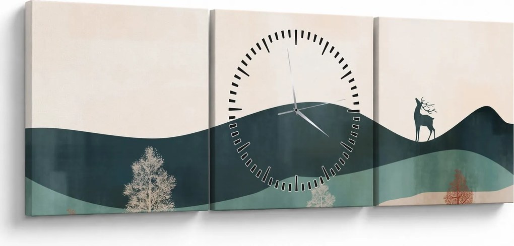 Obraz - Ilustrovaná krajina (s hodinami) (90x30 cm)