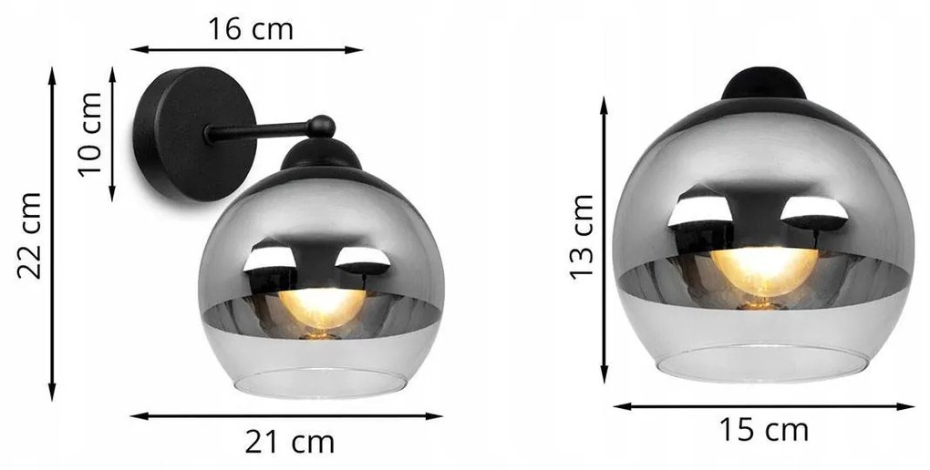 Nástenné svietidlo Bergen 1, 1x chrómové/transparentné sklenené tienidlo (fi 15cm)