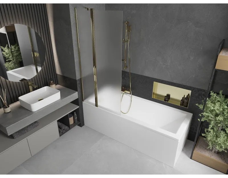 Mexen Flip, vaňová zástena 1-krídlová 80 x 150 cm, otočné krídlo, 6 mm námraza sklo, zlatý profil, 894-080-101-50-30