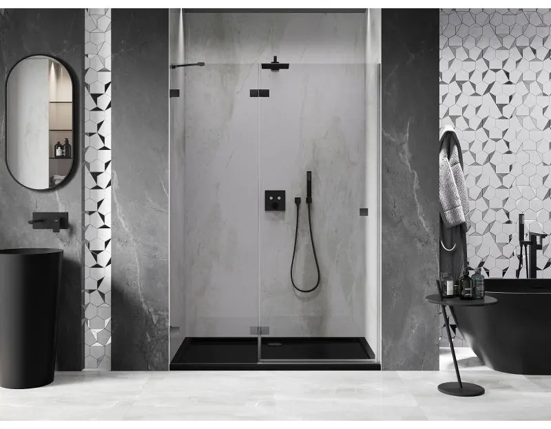 Mexen, Mexen Lunar ľavé otočné sprchové dvere 135 cm, priehľadné, pištoľovo šedé kartáčované - 834-135-000-66-00-L