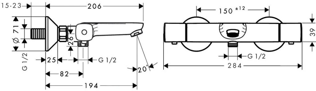 Hansgrohe Ecostat Universal, termostatická vaňová batéria, s 2 výstupmi, chrómová, 13123000