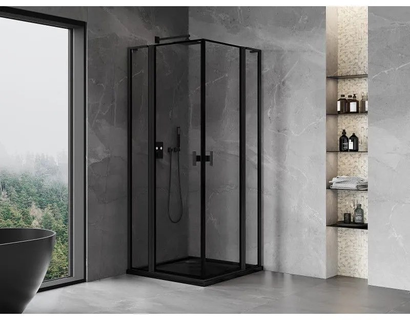 Mexen, Mexen Mist L Duo výklopný sprchový kút 115 x 115 cm, čierny rám - 8A4L-115L-115P-70-70