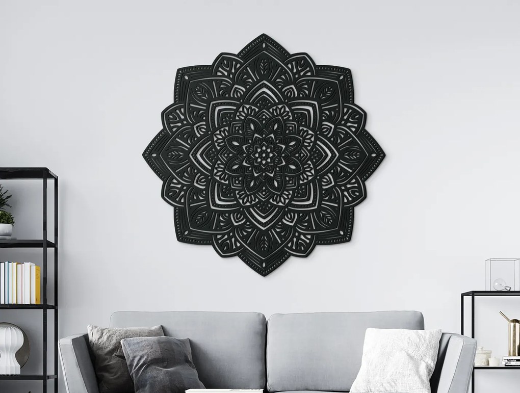 drevko Vyrezávaná drevená mandala Symetria Rozmer obrazu: 120 x 120 cm, Farba dekorácie: Čierna