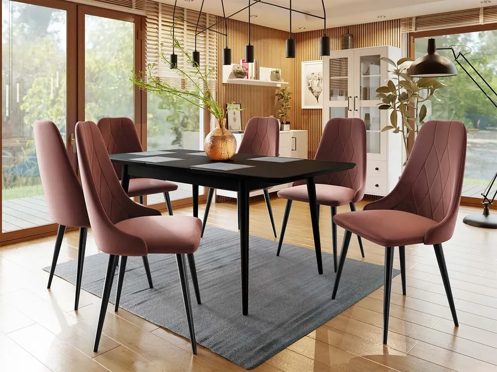 Rozkladací stôl Vidariko 140x80 so 6 kreslami ST91 02, Farby: čierna, Potah: Magic Velvet 2258