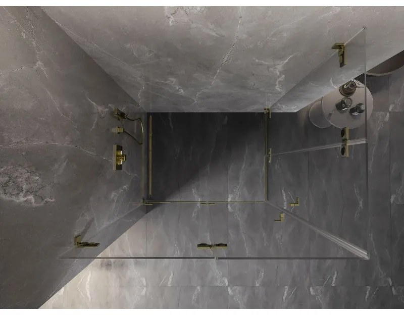 Mexen Lunar-F Duo, skladací sprchový kút 90 x 70 cm, 8mm číre sklo, zlatý profil, 836-090L-070P-50-00