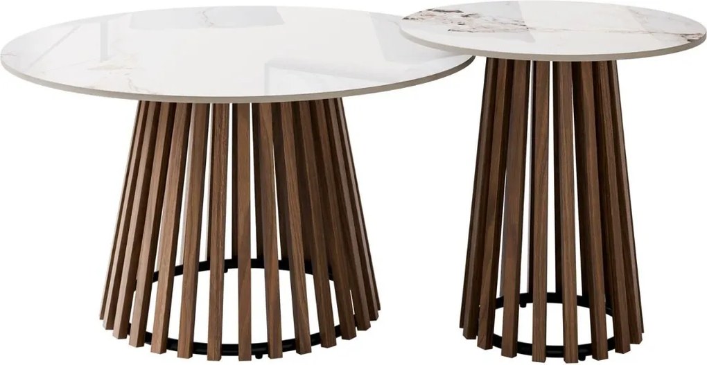 SADA OKRÚHLYCH KONFERENČNÝCH STOLÍKOV MAGNO 2v1 ORECH + MRAMOR