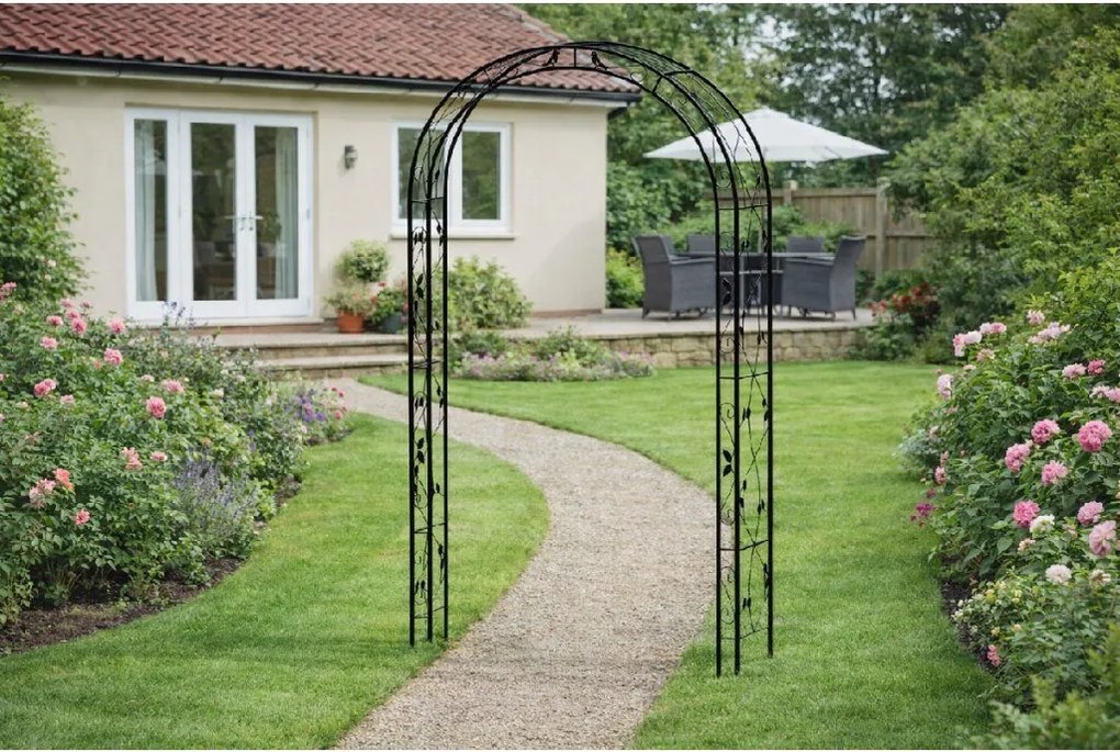 Kovový zahradní květinový oblouk BestBerg BBFA-10B / 260 × 134 × 38 cm / černá