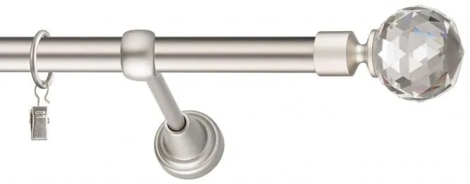 Dekorstudio Chrómová matná jednoradová garniža CRYSTAL 19mm Dĺžka: 280cm, Typ uchytenia: Držiak modern, Typ príslušenstva: Krúžky tiché so štipcami