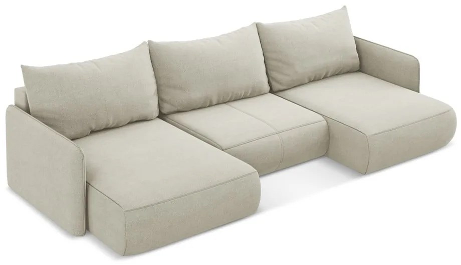 Krémovobiela rozkladacia/s úložným priestorom rohová pohovka Nanea – Makamii