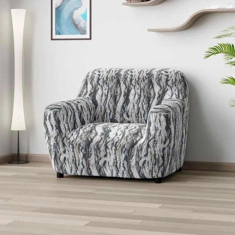 Bielastické poťahy OCEANO NOVÉ šedo-modré kreslo (š. 60 - 110 cm)