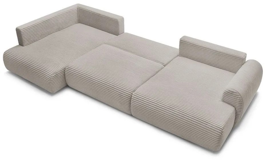 Svetlosivá/béžová menčestrová rozkladacia/s úložným priestorom rohová pohovka (ľavý roh/do tvaru "U") Lucien – Bobochic Paris