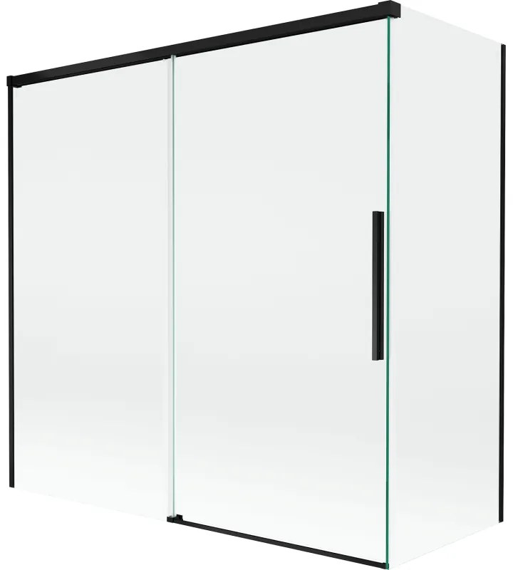Mexen Rox, 2-krídlová posuvná vaňová zástena 160 + 75 x 150 cm, 8mm číre sklo, čierny matný profil, 8C9-160-075-70-00